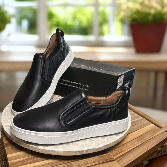 Vionic Kimmie Leather Arch Support Orthotic Slip-On Sneakers Comfort Shoes Women - Picture 1 of 10